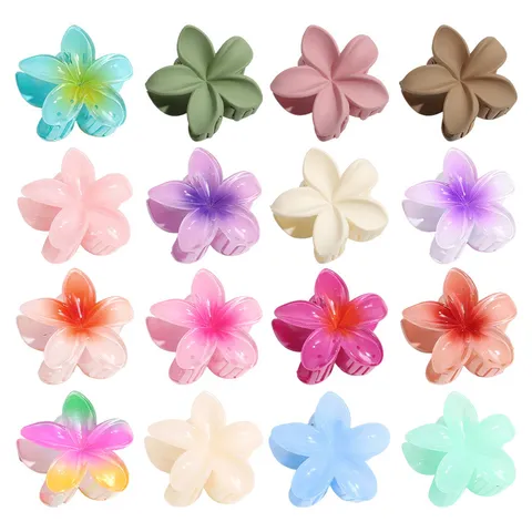 Plumeria Flower Hair Claw Clips For Women Girls Sweet Floral Plastic Resin Hair Catch Hairpin Headwear Summer Beach Accessory