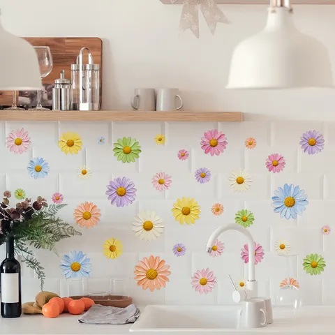 Pegatina de Pared Margarita Pintura al Óleo PVC UV Doble Cara Estampado Guirnalda Colgante Pancarta Para Dormitorio Sala Estar Decoración Hogar