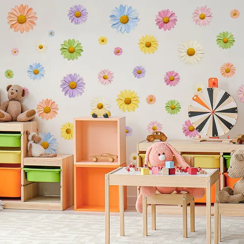Pegatina de Pared Margarita Pintura al Óleo PVC UV Doble Cara Estampado Guirnalda Colgante Pancarta Para Dormitorio Sala Estar Decoración Hogar