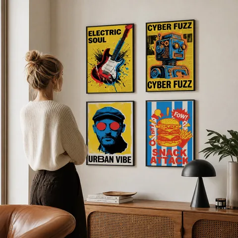 Retro Rockmuziek Pop Art Muur Decor Frameloze Canvas Prints Cyberpunk Robot Poster Voor Woonkamer Slaapkamer Achtergrond Muur