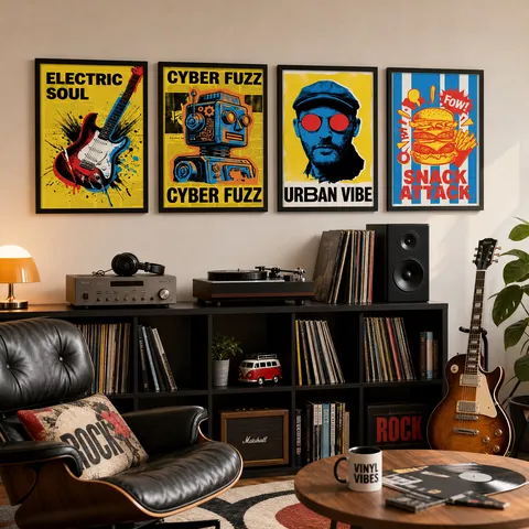 Retro Rockmuziek Pop Art Muur Decor Frameloze Canvas Prints Cyberpunk Robot Poster Voor Woonkamer Slaapkamer Achtergrond Muur