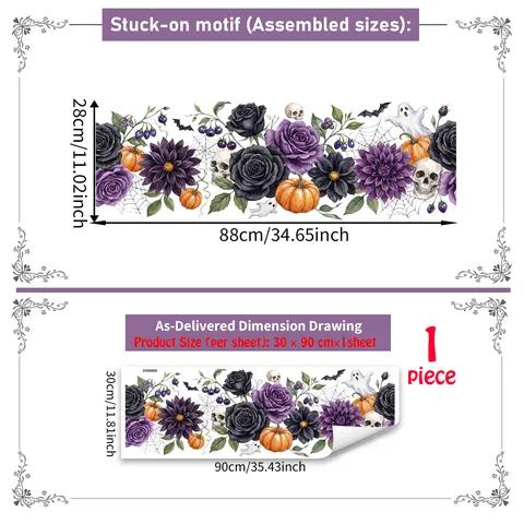 Halloween Wandtattoo Blumen Fledermaus Kürbis Totenkopf Geist Gothic Deko Abnehmbare PVC Aufkleber Für Wohnzimmer