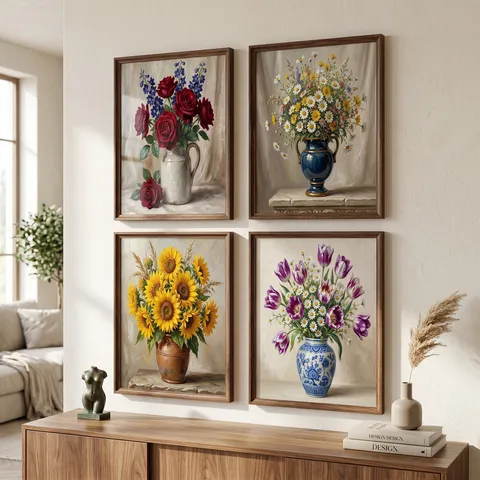 Vintage Olieverfschilderij Bloem Canvas Wanddecoratie Frameloos Minimalistisch Botanisch Bloemen Poster Voor Woonkamer Slaapkamer Decor