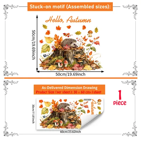 Cartoon Autumn Animal Static Window Stickers Squirrel Rabbit PVC Double Sided Glass Decals For Thanksgiving Holiday Home Shop Decor