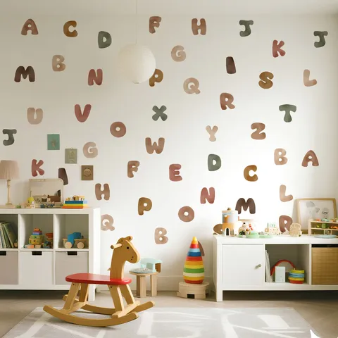 Boheems Aquarell Alfabet Muursticker Cartoon Alfabet Muursticker Verwijderbaar Zelfklevend PVC Letters Poster Voor Kinderkamer Slaapkamer Decoratie