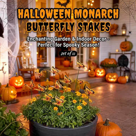 Halloween Monarch Butterfly Stakes Gothic Skull Pattern Simulation Butterfly Garden Ornaments Yard Lawn Outdoor Decorative Flower Pot Stakes
