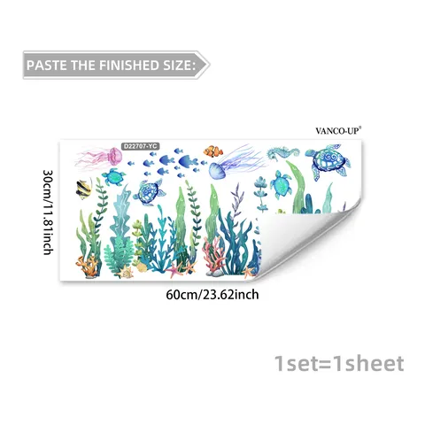 Undersea World Mermaid Static Clasp Window Stickers Double Sided Cling Removable Glass Cabinet Door Printed PVC Decal For Bathroom Home Decoration
