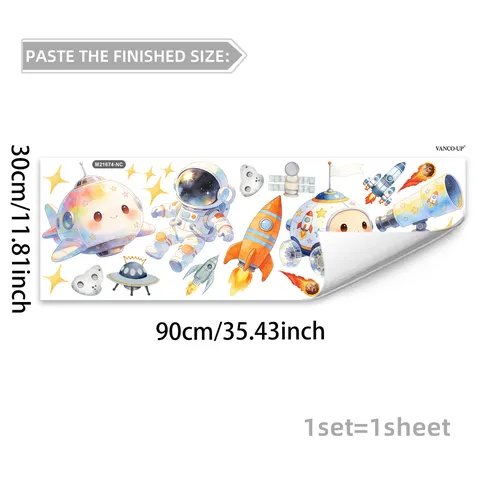Astronaut Planet Space Wall Stickers For Kids Room Bedroom Decor Self Adhesive PVC Cartoon Astronaut Rocket Star Wall Decals
