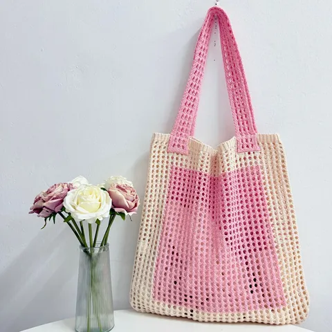 Bohemian Gestrickte Mesh Tragetasche Große Kapazität Hohl Strand Schultertasche Für Damen Reisen Urlaub Häkeltasche