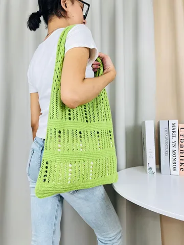 Damen Vintage Gestrickt Ausgehöhlt Tragetasche Große Kapazität Polyester Umhängetasche Lässig Netz Strand Geflecht Handtasche Alltäglich
