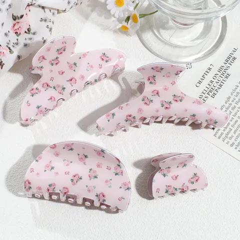 Süß Acryl Floral Haarkralle Clip Frisch Rosa Rose Muster Halbkreis Mini Hai Kiefer Clip Tägliche Styling Accessoires Für Damen