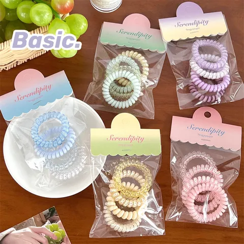 Sweet Macaron Color Telephone Cord Hair Ties High Elastic Plastic Resin Spiral Hair Rings Non Marking Ponytail Holders For Women Girls Daily Hair Accessories
