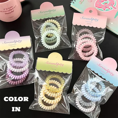 Sweet Macaron Color Telephone Cord Hair Ties High Elastic Plastic Resin Spiral Hair Rings Non Marking Ponytail Holders For Women Girls Daily Hair Accessories