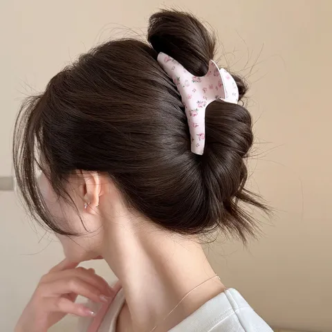 Süß Acryl Floral Haarkralle Clip Frisch Rosa Rose Muster Halbkreis Mini Hai Kiefer Clip Tägliche Styling Accessoires Für Damen