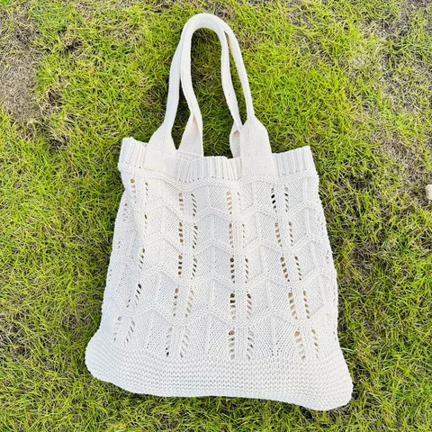 Borsa Tote a Spalla da Donna Casual Lavorata a Maglia Traforata Grande Capacità in Poliestere Intrecciato Borsa da Mare per Uso Quotidiano