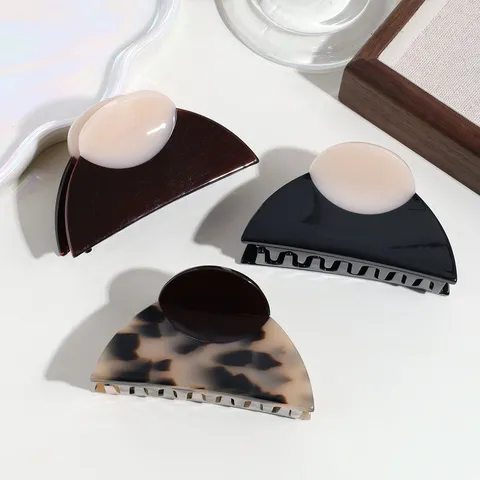 Pinza de Pelo Semicírculo Elegante de Acetato Bicolor Leopardo Pinza de Tiburón Antideslizante Accesorios de Cabello de Moda para Mujer