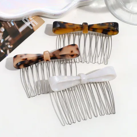 Acetate Butterfly Bow Hair Comb Metal Teeth Hair Clip Leopard Print Hairpin Retro Anti-Slip Side Comb Women Accessories