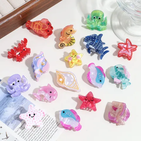 Sweet Cellulose Acetate Marine Life Mini Hair Claw Cute Ocean Animal Conch Fish Starfish Crab Hair Clip For Women Daily Headwear