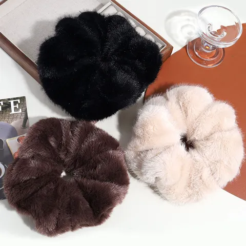 Oversized Soft Artificial Plush Scrunchies Elastic Large Hair Bands Fluffy Faux Rabbit Fur Hair Ties For Women Hair Accessories