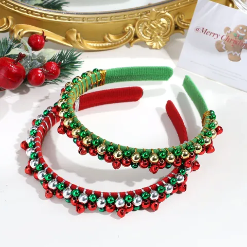 Exquisita Diadema de Campanas de Navidad Diadema de Cuentas para Mujer Fiesta Festiva Rojo Verde Accesorios para el Cabello