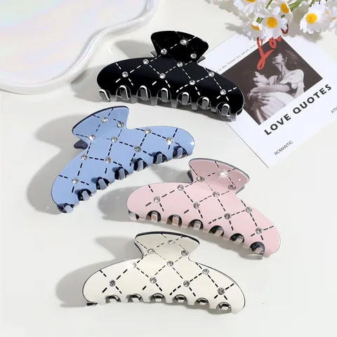 Korean Fashion Rhinestone Hair Claw Clips For Women Cellulose Acetate Plaid Heart Animal Goldfish Lotus Flower Hair Accessories