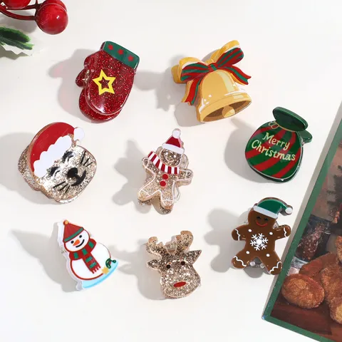 Mini Pinzas para el Cabello de Navidad Lindo Muñeco de Nieve Reno Gato Purpurina Clips de Cabello Festivo Dulce Accesorios de Cabello para Mujeres Niñas