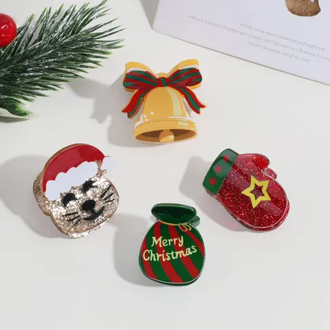 Mini Pinzas para el Cabello de Navidad Lindo Muñeco de Nieve Reno Gato Purpurina Clips de Cabello Festivo Dulce Accesorios de Cabello para Mujeres Niñas