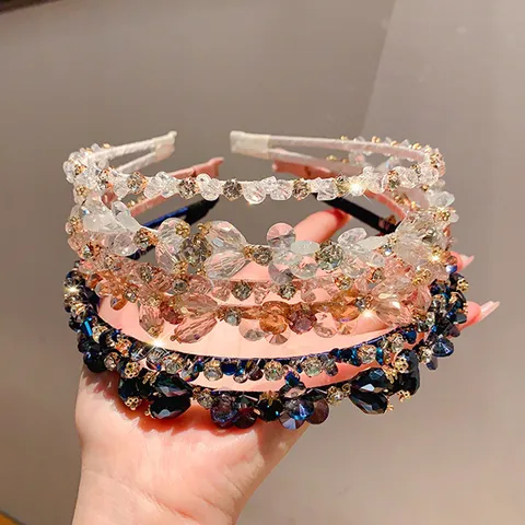 Diadema de Doble Capa de Aleación de Strass Elegante Tocado de Pelo de Cristal de Lujo Brillante Cinta de Pelo Fiesta Accesorios de Joyería para Mujer