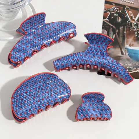 Molletta per Capelli Vintage a Pois per Donna Moda Blu Rosso Pois Shark Hair Clip Retro Resina Fermacapelli Accessorio