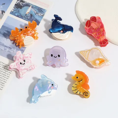 Sweet Cellulose Acetate Marine Life Mini Hair Claw Cute Ocean Animal Conch Fish Starfish Crab Hair Clip For Women Daily Headwear