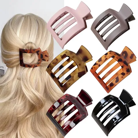 Pinzas de Pelo Cuadradas de Plástico Minimalistas Mate Geométrico Hueco Pinza de Mandíbula Antideslizante para Mujeres