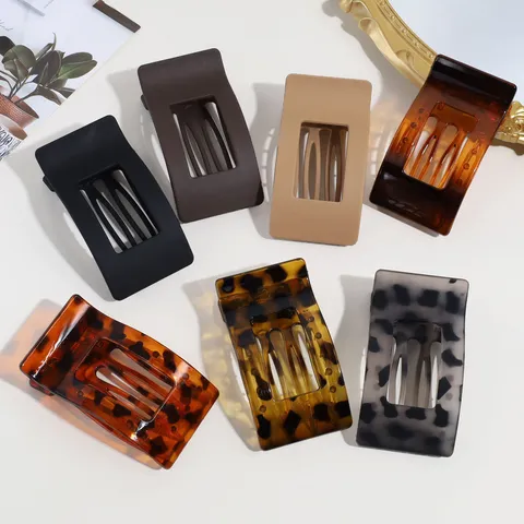 Mode Leopardenmuster Quadratische Haarklammern Elegante Matte Glänzende Haarkrallen Geometrische Entenschnabel Clip Vielseitige Haaraccessoires Für Damen