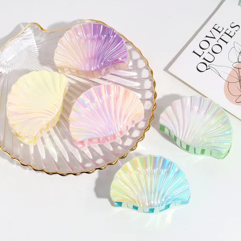 Pinza per Capelli da Donna a Forma di Conchiglia Sirena Olografica Colorata Plastica Perlata Riflessi Clip Squalo Accessori Capelli