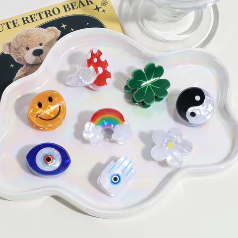 Creative Cartoon Plastic Mini Hair Claw Clips Cute Smiley Face Evil Eye Mushroom Flower Design Small Bangs Hair Clip Fashion Styling Accessories For Women Girls