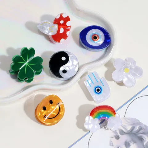 Creative Cartoon Plastic Mini Hair Claw Clips Cute Smiley Face Evil Eye Mushroom Flower Design Small Bangs Hair Clip Fashion Styling Accessories For Women Girls