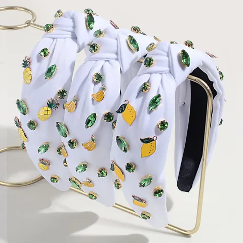 Mode Breites Geknotetes Haarband Leichter Luxus Strass Frucht Erdbeere Zitrone Muster Stoff Haarschmuck Für Damen