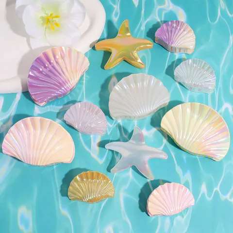 Mermaid Shell Starfish Hair Claw Clips Gradient Iridescent Shark Clips Resort Style Hair Accessories For Women Daily Headwear