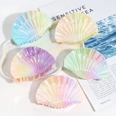 Mermaid Shell Starfish Hair Claw Clips Gradient Iridescent Shark Clips Resort Style Hair Accessories For Women Daily Headwear