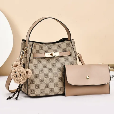 Sac Seau Bandoulière en Cuir PU à Monogramme Carreaux Vintage pour Femmes Sac à Main Classique Avec Pochette