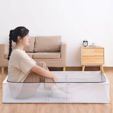 Scatola Portaoggetti Sotto il Letto in Tessuto PVC Trasparente Pieghevole Antipolvere Organizer per Vestiti da Trapunta Camera da Letto