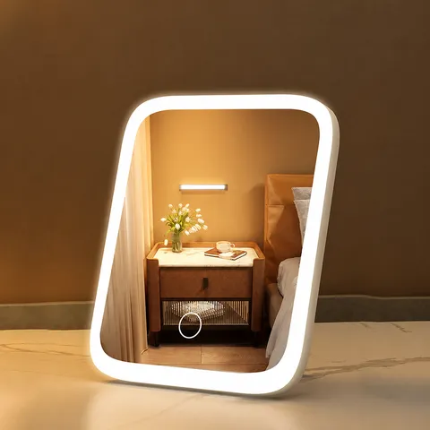Desktop Makeup Mirror Portable Folding Vanity Mirror with LED Lights Touch Screen for Dormitory Bedroom