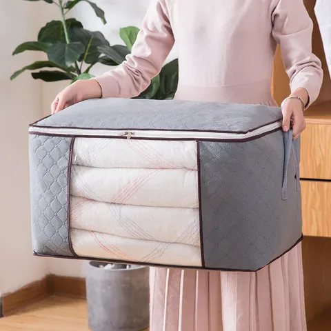 Sac de Rangement pour Couette en Tissu Non Tissé Épais Grande Capacité Boîte Organisatrice de Vêtements Pliable Avec Fenêtre