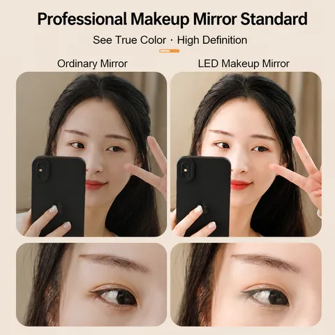 Desktop Makeup Mirror Portable Folding Vanity Mirror with LED Lights Touch Screen for Dormitory Bedroom