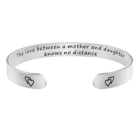 Bracelet Jonc en Acier Inoxydable pour Femme Ouvert Citations Inspirantes Gravées Motif de Vague et Cœur Bijoux Cadeau