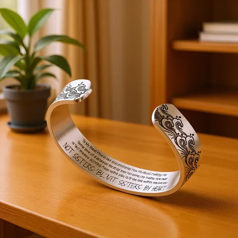 Bracelet Jonc en Acier Inoxydable pour Femme Ouvert Citations Inspirantes Gravées Motif de Vague et Cœur Bijoux Cadeau