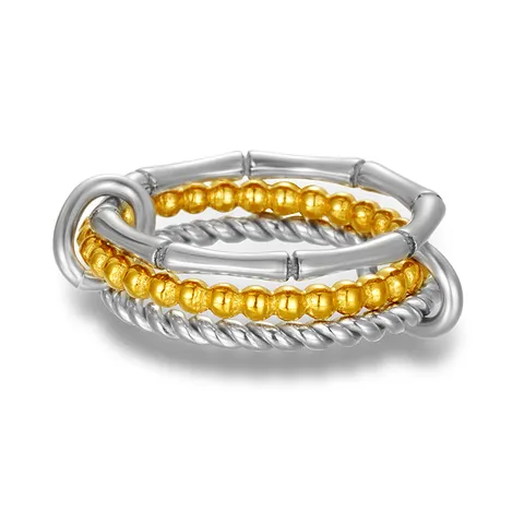 Mode 304 Acier Inoxydable Multicouche Pliage Bague Ouverte pour Femmes Bicolore Or Géométrique Joint de Bambou Bague Empilable Bijoux