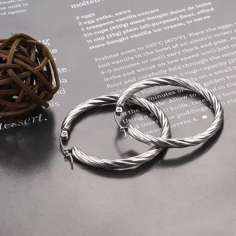 Boucles d'Oreilles Créoles en Acier Inoxydable Texturé pour Femmes Boucles d'Oreilles Géométriques Rondes Torsadées Cadeau Bijoux Or Argent