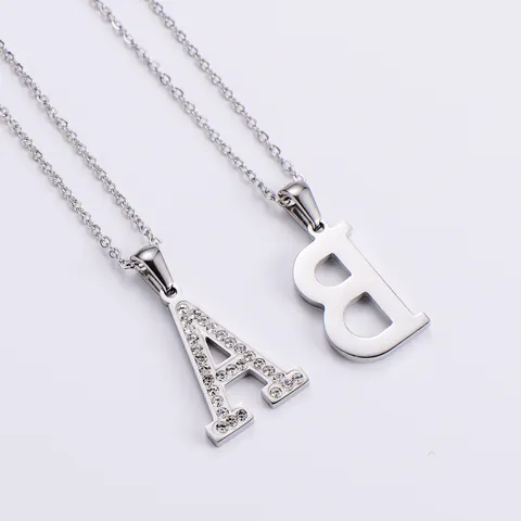 Mode Acier Inoxydable Strass Lettre Initiale Pendentif Collier Hip Hop Alphabet Anglais Chaîne en Croix Collier Cadeau Pour Femmes