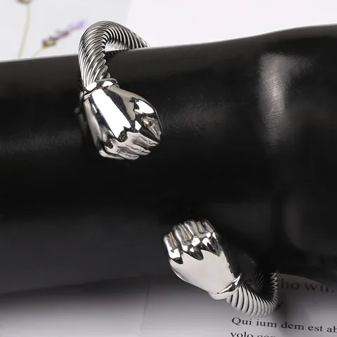 Bracelet Jonc Manchette en Acier Inoxydable pour Hommes Punk Câble Torsadé Ouvert Vintage Européen Bijoux Cadeau