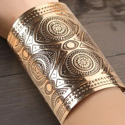 Bracelet Jonc Large en Acier Inoxydable avec Motif Géométrique pour Femme Bracelet Ouvert Électroplaqué Bijoux Ethniques